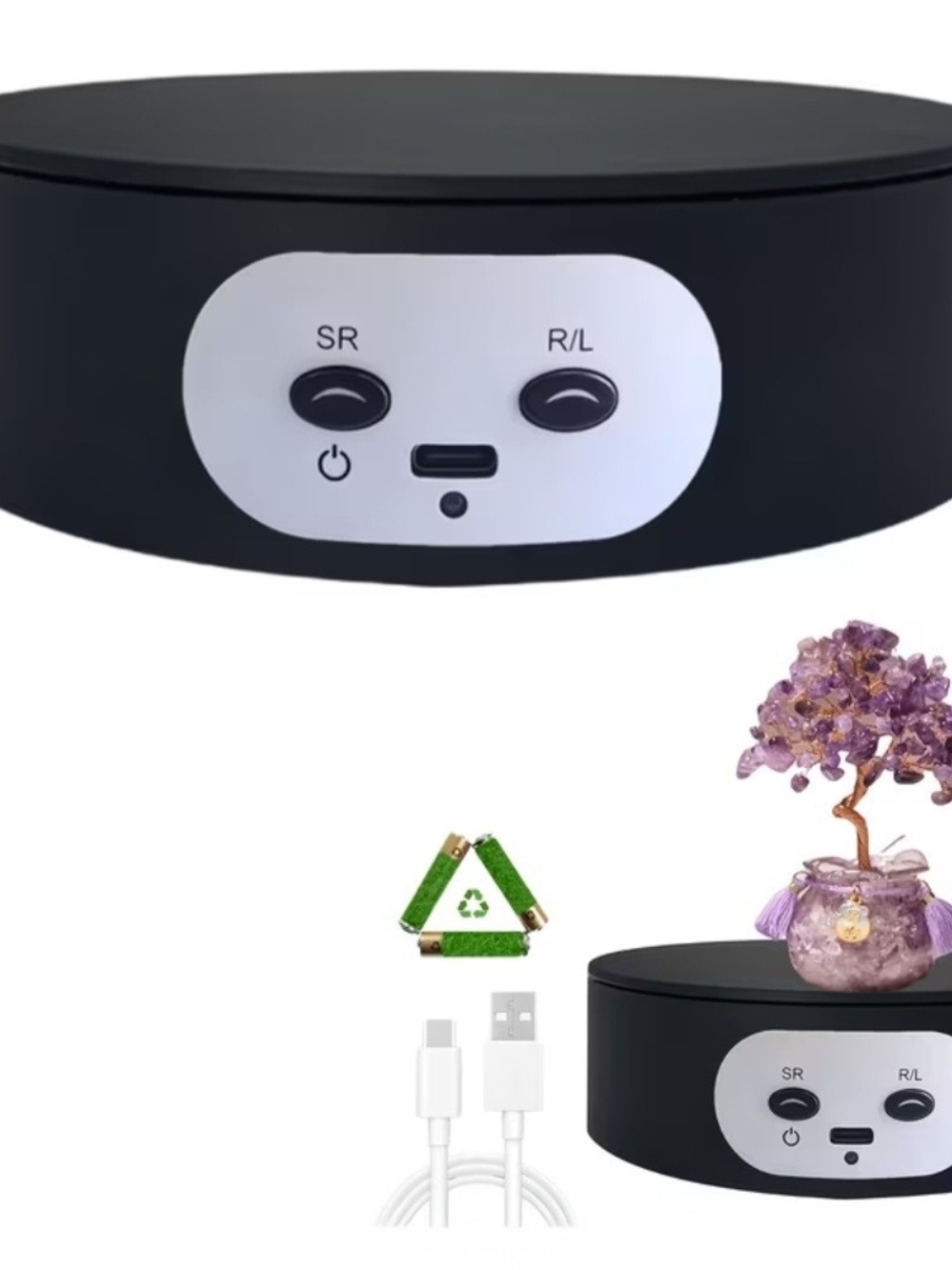 Black LED Rotating Display Turntable - Black